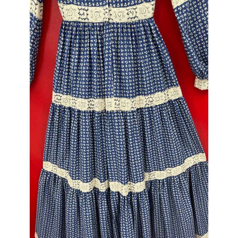 Vintage Victor Costa Calico Lace Cotton Hippie Mazi Dress Size XS to S - Picture 13 of 16